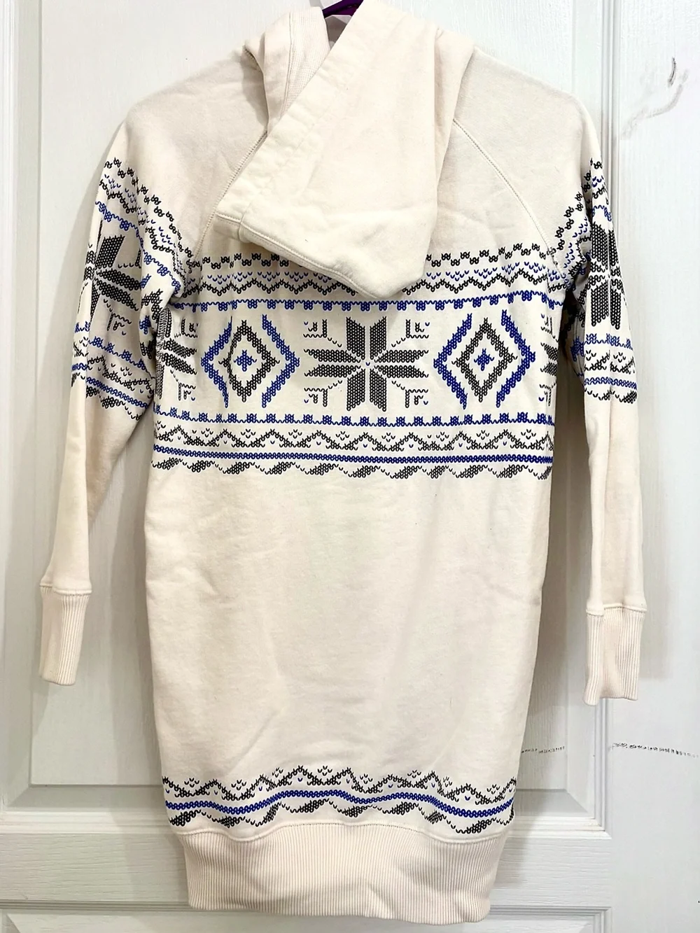 Ralph Lauren Cream Crewneck Hoodie Dress with Blue & Gray Fair Isle